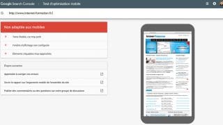 Site non compatible mobile testé avec l'outil de test d'ergonomie mobile de Google