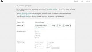 Soumission d'un site web d'actualités dans Bing News Pubhub