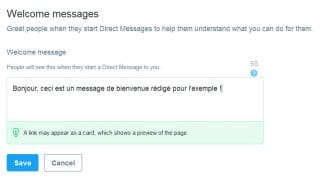 Message de bienvenue dans les messages directs de Twitter