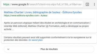 Exemple du bouton "plus de résultats" dans Google mobile (SERP)