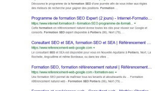 Affichage de fil d'Ariane dans les SERP de Google sur ordinateur à la place des URL de site