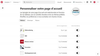 Personnalisation de la page d'accueil sur Pinterest