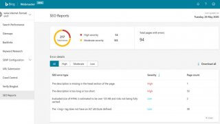 Nouveau rapport SEO Reports dans les Bing Webmaster Tools